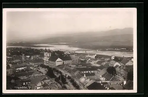 AK Trencin, Teilansicht mit Brücke aus der Vogelschau