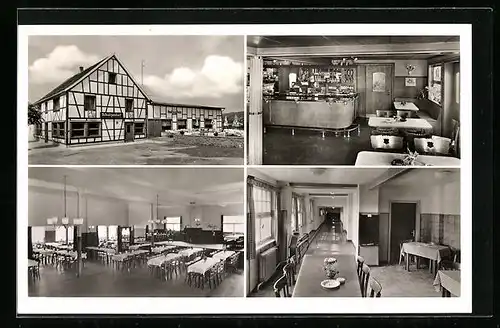 AK Eitorf-Siegbrücke, Cafe-Restaurant Schützenhof, Ww. Conrad Klein, Gebäudeansicht, Innenansichten