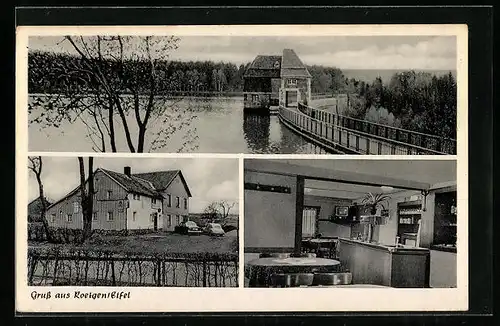 AK Roetgen /Eifel, Haus im Wasser mit Stegdurchgang, Restaurant zum Hövel Leo Knott in der Hauptstrasse 197