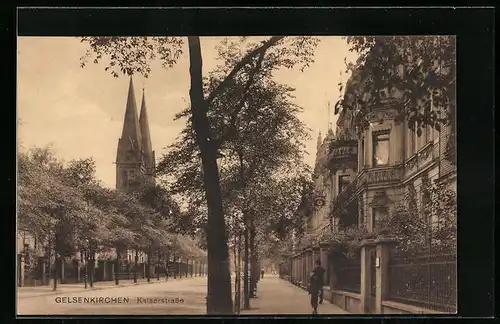 AK Gelsenkirchen, Kaiserstrasse mit Kirche