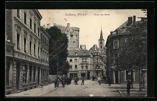 AK Stolberg /Rhld., Partie am Markt mit Burg und Kirche
