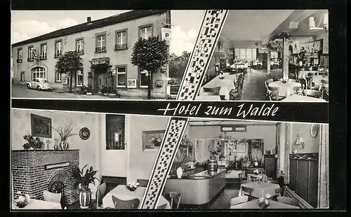 AK Zweifall /Kr. Monschau, Pension-Hotel zum Walde, Strassenansicht mit VW-Käfer, Innenansichten