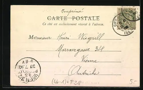 AK Grenoble, Place et Eglise Notre-Dame, Strassenbahn