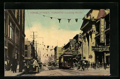 AK Toronto, Yonge Street, Looking North, Strassenbahn