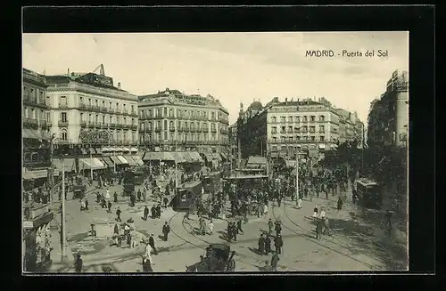 AK Madrid, Puerta del Sol, Strassenbahn