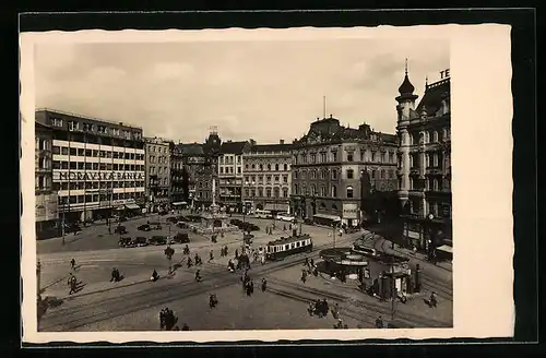 AK Brünn, Victoriaplatz mit Strassenbahn aus der Vogelschau