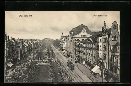 AK Düsseldorf, Alleestrasse mit Strassenbahn aus der Vogelschau