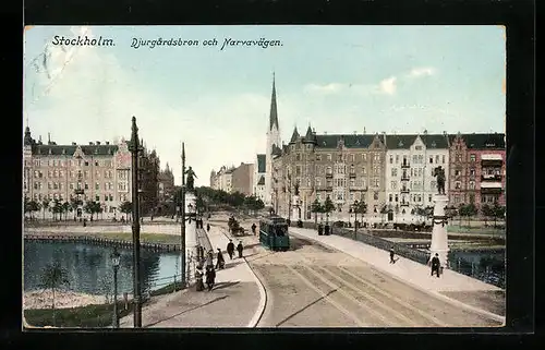 AK Stockholm, Djurgardsbron och Narvavägen, Strassenbahn