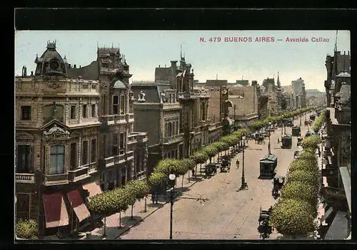 AK Buenos Aires, Avenida Callao, Strassenbahnen