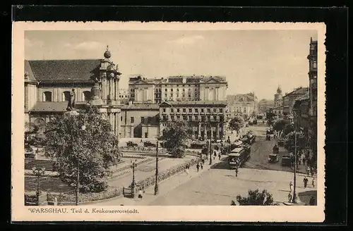 AK Warschau, Teil d. Krakauervorstadt mit Strassenbahn