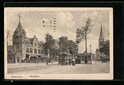 AK Hannover, Pferdeturm mit Strassenbahn