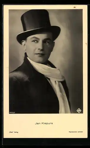 AK Opernsänger Jan Kiepura mit Zylinder und Schal