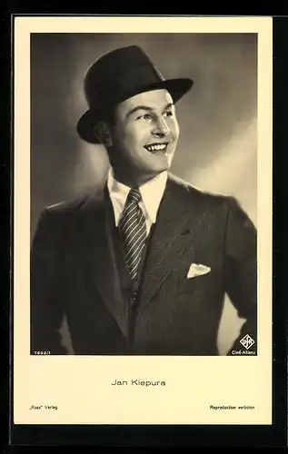 AK Opernsänger Jan Kiepura im Dreiteiler mit Hut und Schlips