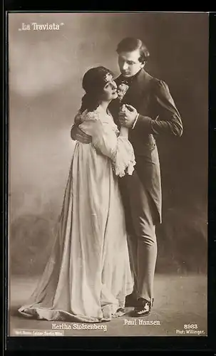 AK Opernsänger Paul Hansen und Opernsängerin Hertha Stolzenberg in La Traviata