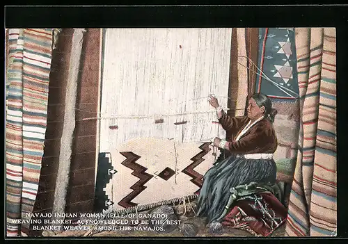 AK Navajo Indian Woman Weaving Blanket