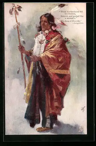 AK Indianer mit Umhang und Stab