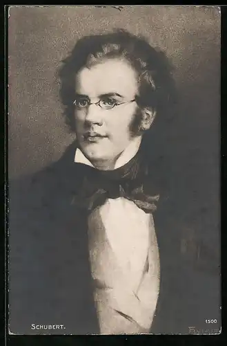 AK Portrait von Franz Schubert mit Brille