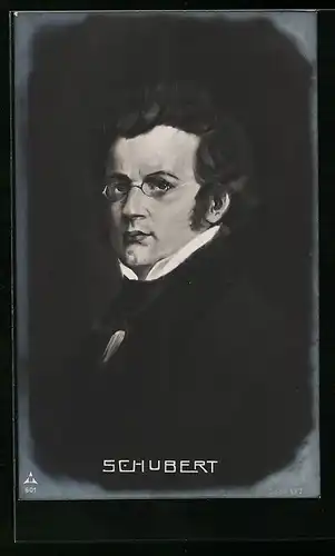 AK Portrait von Franz Schubert mit Brille