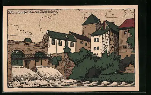 Steindruck-AK Münstereifel, An der Werkbrücke
