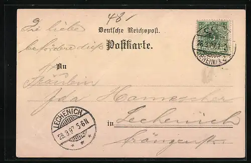 Lithographie Köln-Neustadt, Hotel Kaiser Friedrich, Barbarossa Brunnen