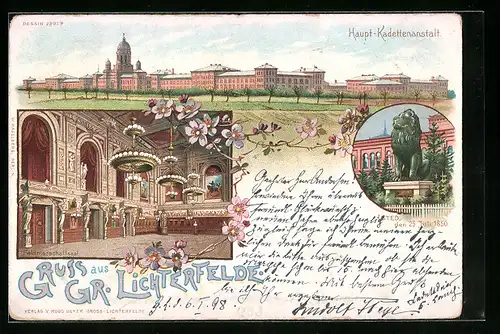 Lithographie Gr. Lichterfelde, Haupt-Kadettenanstalt, FEldmarschallsaal