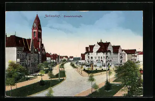 AK Berlin-Zehlendorf, Riemeisterstrasse mit Kirche