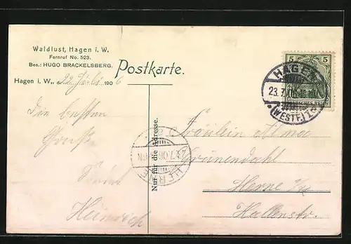 AK Hagen i. W., Gasthaus Waldlust von Hugo Brackelsberg