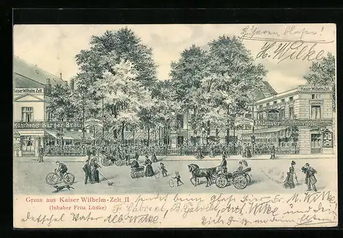 Lithographie Berlin-Tiergarten, Gasthaus Kaiser Wilhelm Zelt II von Franz Lüdke