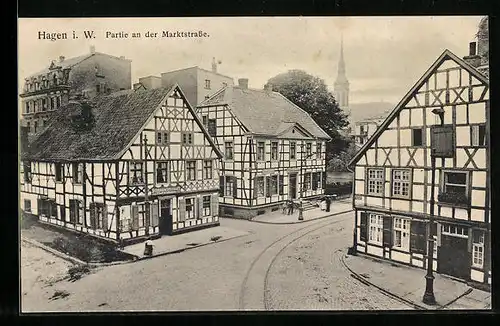 AK Hagen i. W., Marktstrasse mit Gasthaus Schenkwirtschaft