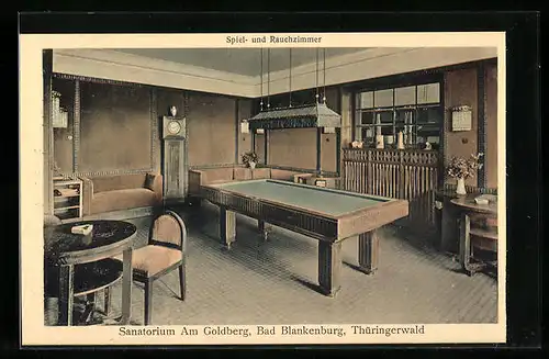 AK Bad Blankenburg /Thüringerwald, Sanatorium am Goldberg, Spiel- und Rauchzimmer, Innenansicht