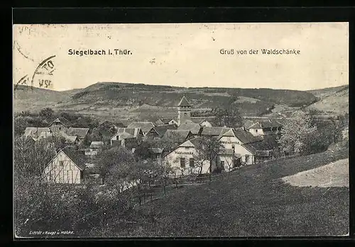 AK Siegelbach i. Thür., Teilansicht mit Gasthaus Waldschänke