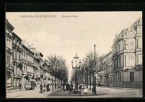 AK Aachen-Burtscheid, Kaiser-Allee mit Passanten