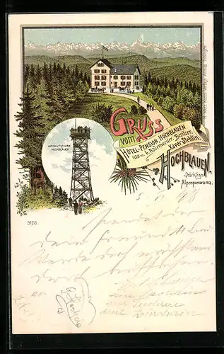 Lithographie Badenweiler, Hotel-Pension Hochblauen