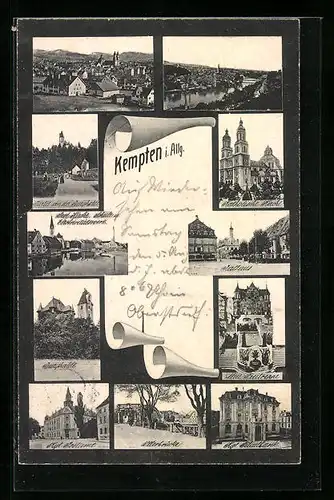 AK Kempten i. Allg., Burghalde, Katholische Kirche, Rathaus