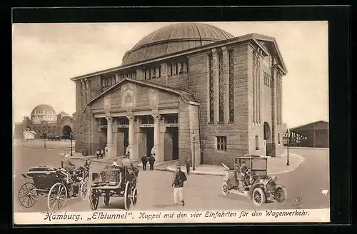 AK Hamburg-St.Pauli, Elbtunnel, Kuppel mit den vier Einfahrten für den Wagenverkehr