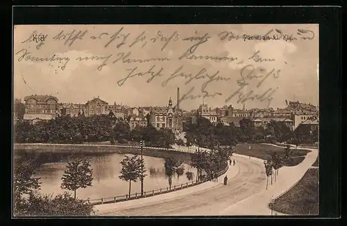 AK Kiel, Parkanlagen am kleinen Kiel, Blick auf die Stadtvillen