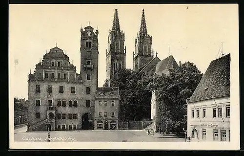 AK Oschatz, Blick vom  Platz zur Kirche