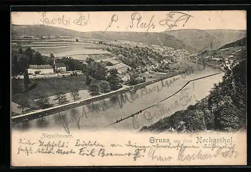 AK Ziegelhausen, Panoramaansicht der Ortschaft im Neckarthal