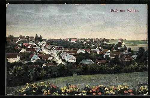 AK Kohren, Blick von den blühenden Feldern auf den gesamten Ort