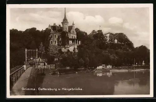 AK Grimma, auf der Hängebrücke unter der Gattersburg