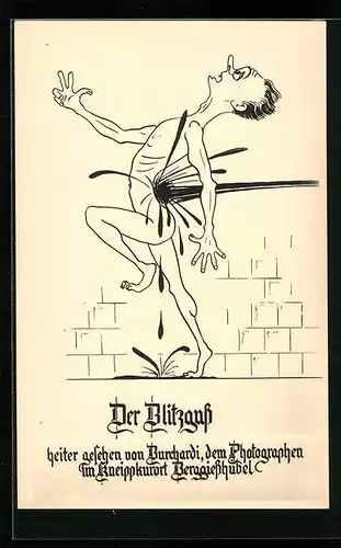 AK Berggiesshübel, der Blitzguss, nackter Mann wird abgespritzt