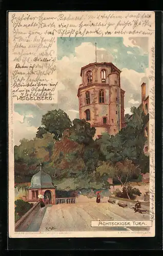 Künstler-AK Heinrich Kley: Heidelberg, der Achteckige Turm