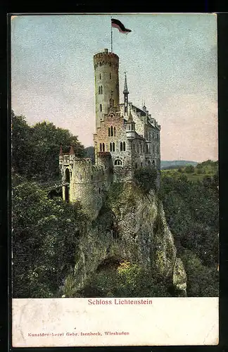 Relief-AK Wiesbaden, das Schloss Liechtenstein auf dem Felsen