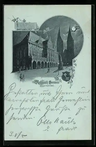Mondschein-Lithographie Bremen, Passanten vor dem Rathaus