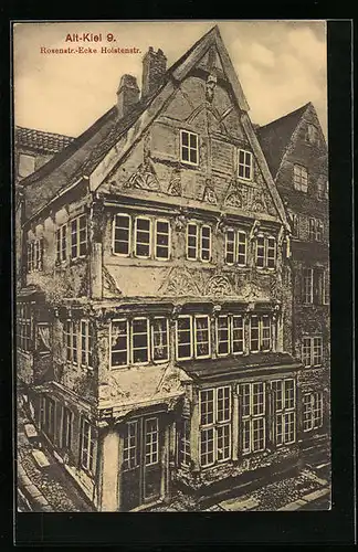 AK Kiel, Rosenstrasse Ecke Holstenstrasse, altes Haus