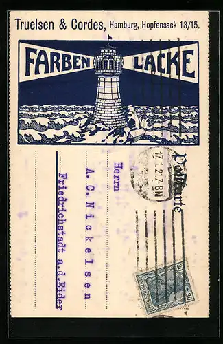 AK Hamburg Hopfensack 13 /15, Leuchtturmmotiv, Truelsen & Cordes Farben und Lacke