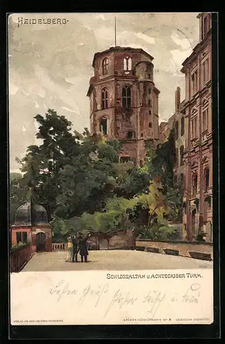 Künstler-AK Karl Mutter: Heidelberg, Schlossaltan und der Achteckige Turm