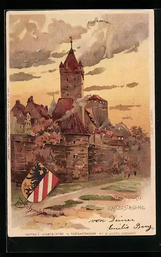 Künstler-AK P. Schmohl: Nürnberg, an der Kaiserstallung, das Wappen
