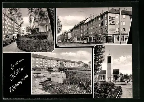 AK Köln-Weidenpesch, Kirche, SPielplatz, Wohnhäuser und Hotel Weiderpescher Hof