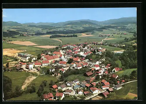 AK Schwarzach im Bayr. Wald, Fliegeraufnahme der gesamten Stadt